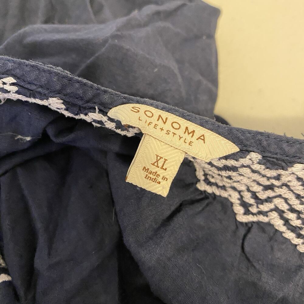 Sonoma Women XL Navy Blue Embroidered Cotton Casual Top Summer Coastal Beach - Picture 3 of 7